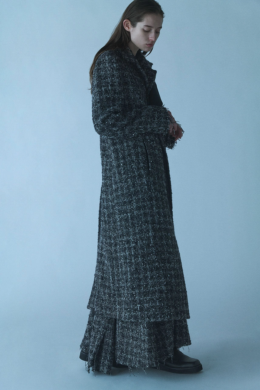 Relaxed Comfort GREY HOUNDSTOOTH R DOUBLE LAYERED LONG COAT