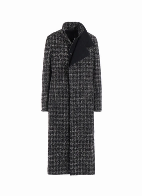 GREY HOUNDSTOOTH R DOUBLE LAYERED LONG COAT Clean Minimal Look Mesh Venting