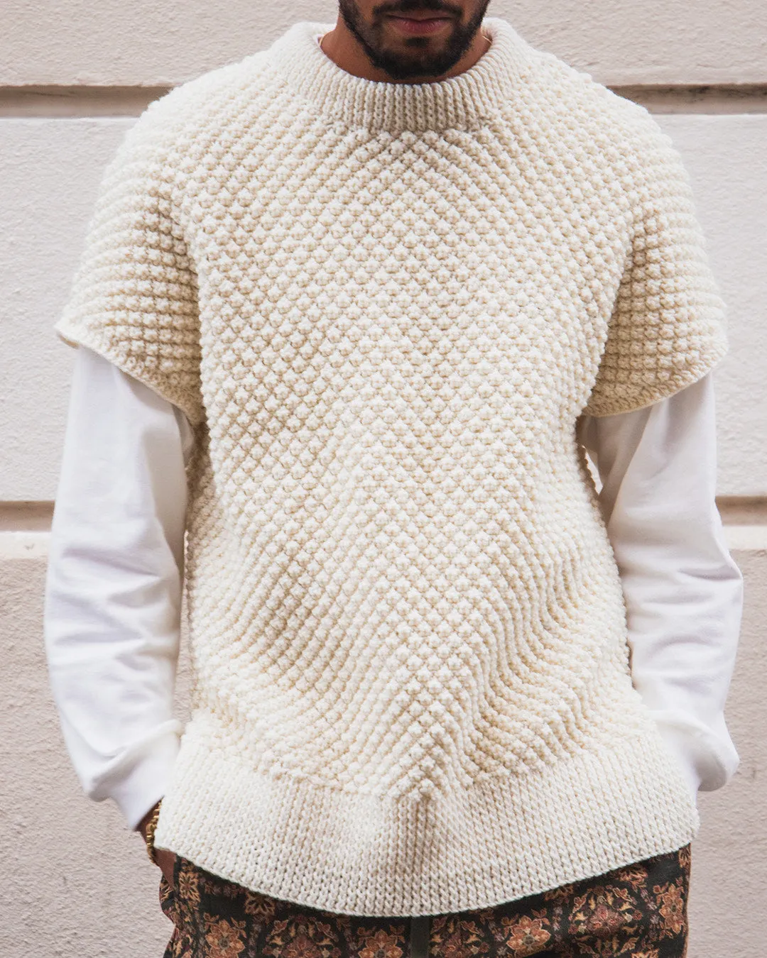 Flexible Waistband Mock Neck Popcorn Tunic ?C Natural