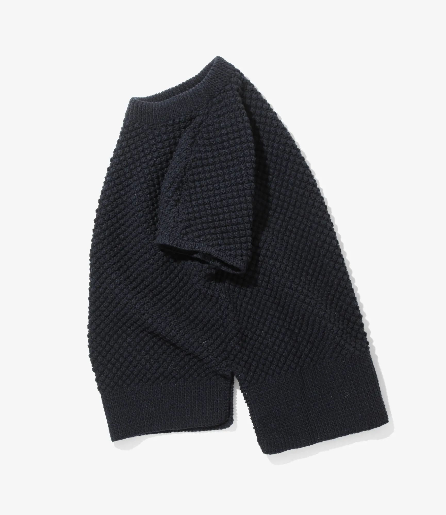 Mock Neck Tunic  - Navy Popcorn Wool Stretch Fabric Season Ready