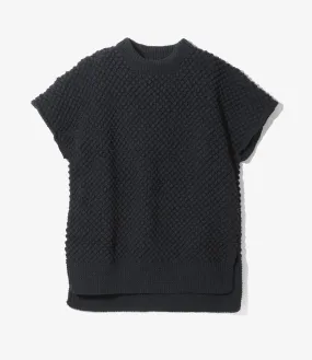 ReverseCoil Zipper Gentle Wash Process Mock Neck Tunic  - Navy Popcorn Wool