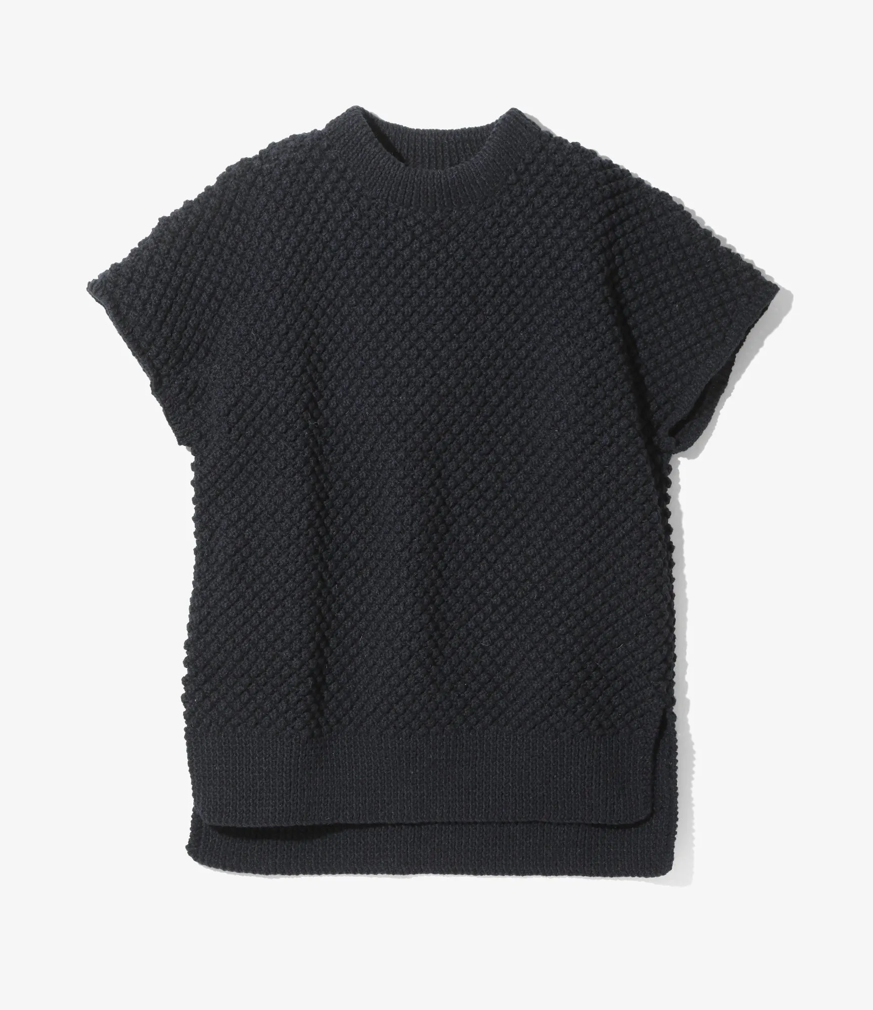 ReverseCoil Zipper Gentle Wash Process Mock Neck Tunic  - Navy Popcorn Wool