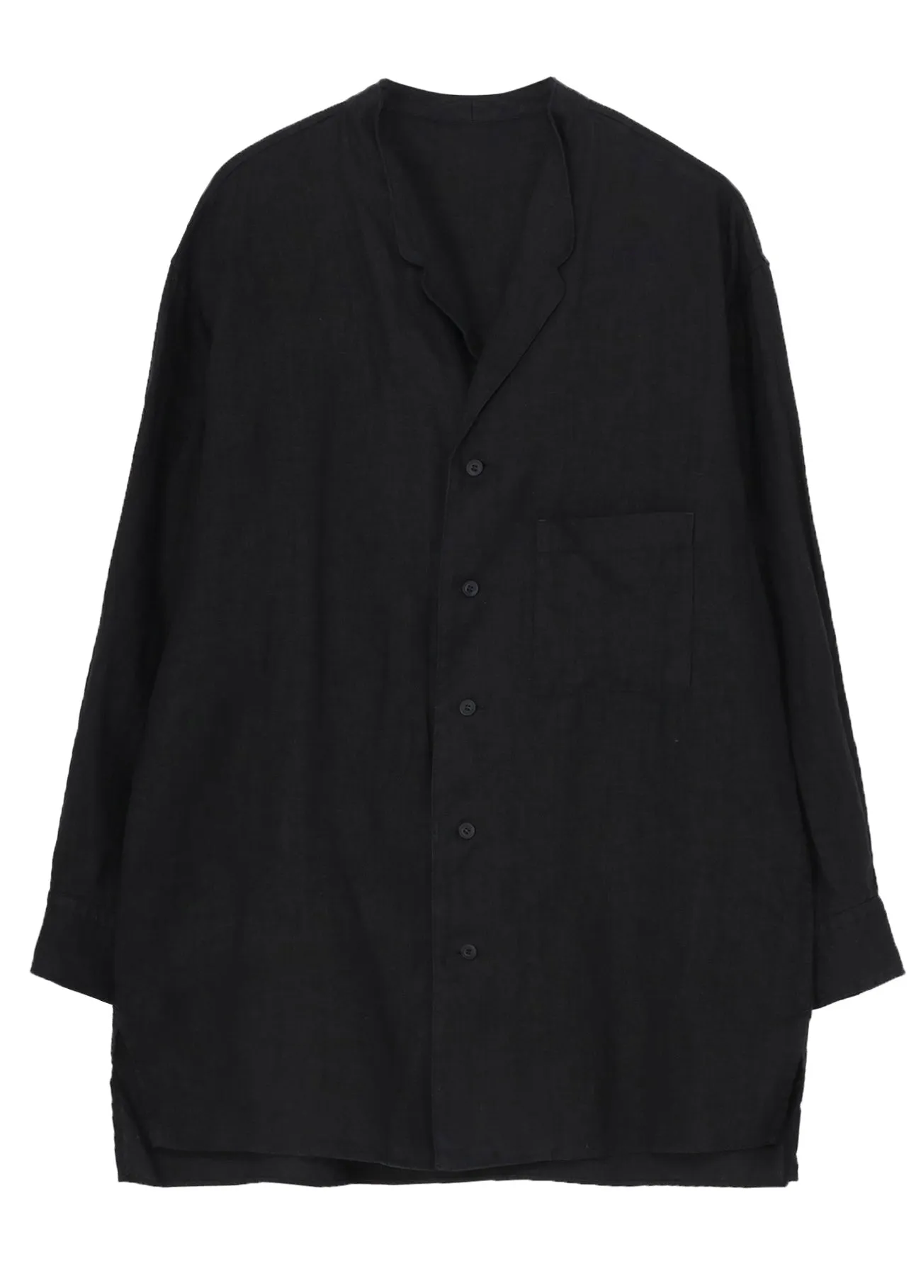 GARMENT DYE FLAX NOTCHED BLOUSE Double Needle Hemming