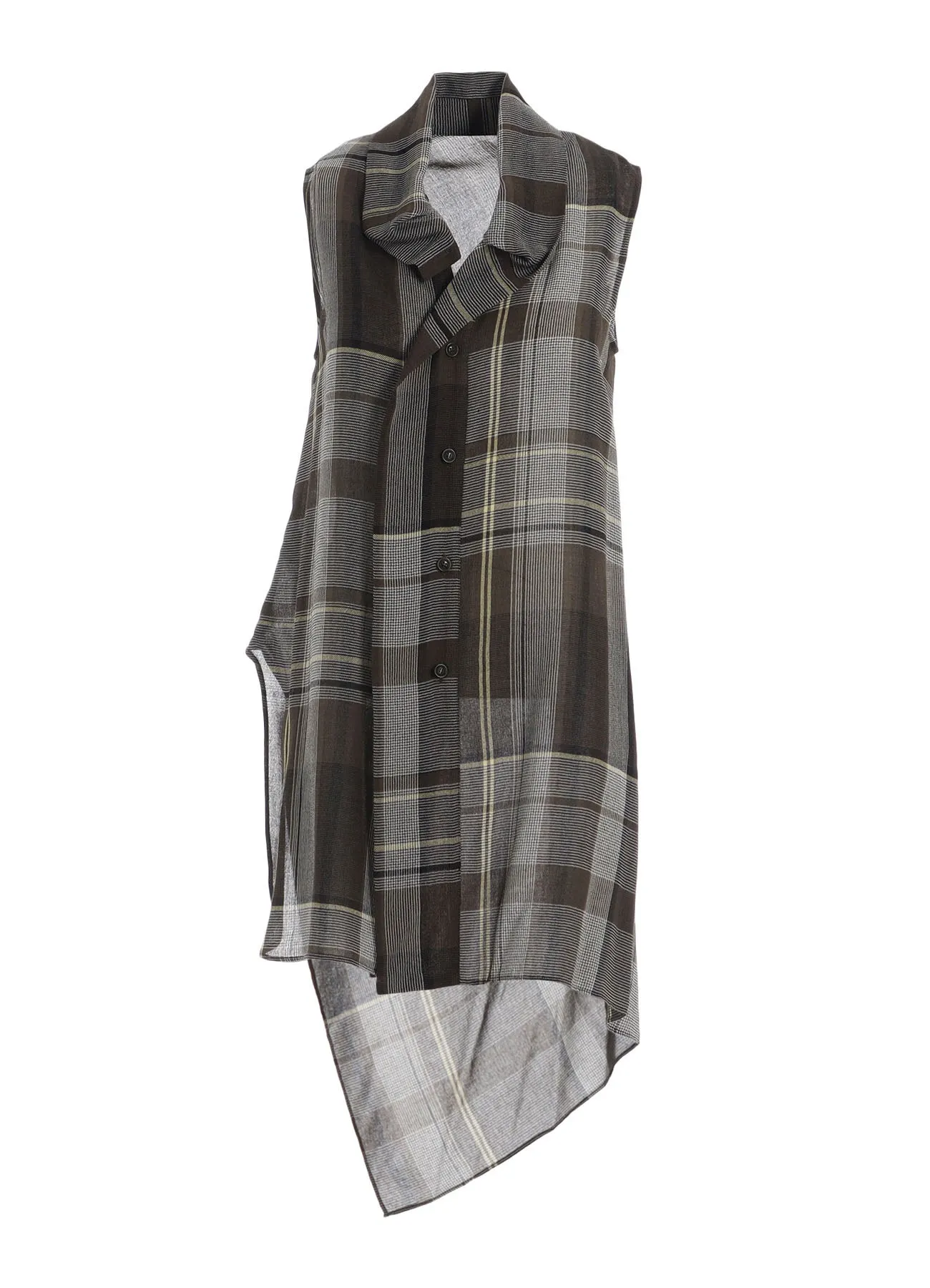 All Purpose Weave Design GAUZE PLAID TIE STYLE SLEEVELESS BLOUSE