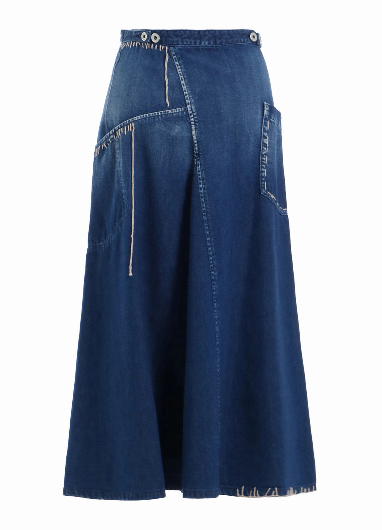 SPOTTED DENIM FLARE SKIRT WITH GUSSET Bold Style