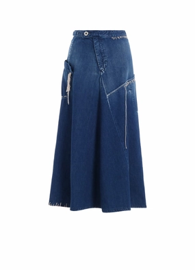 Natural Drape SPOTTED DENIM FLARE SKIRT WITH GUSSET