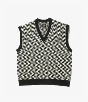 Shetland Knit Vest ?C Black Square Pattern Minimal Look Sublimation Print Resistant