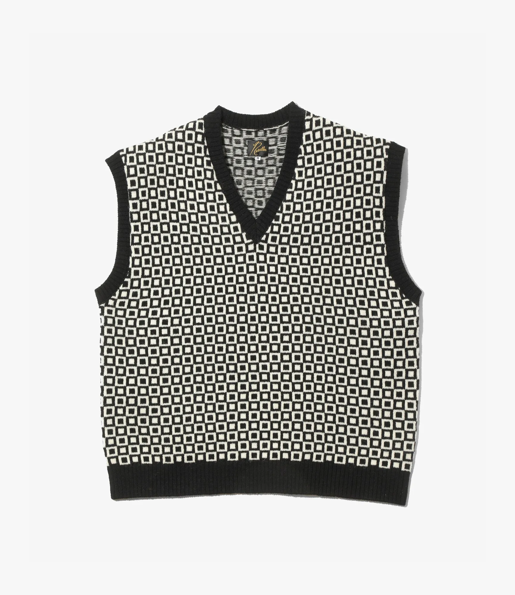 Shetland Knit Vest ?C Black Square Pattern Minimal Look Sublimation Print Resistant