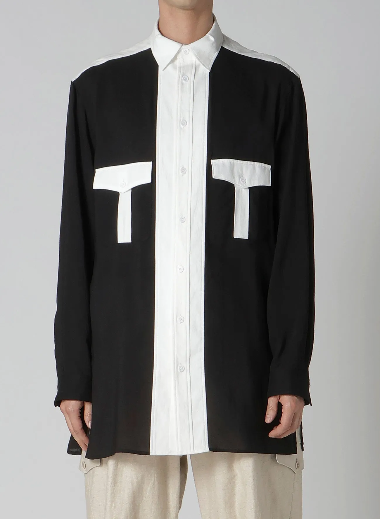MONOCHROME PANEL TUCK COLLAR SHIRT Neutral Tones