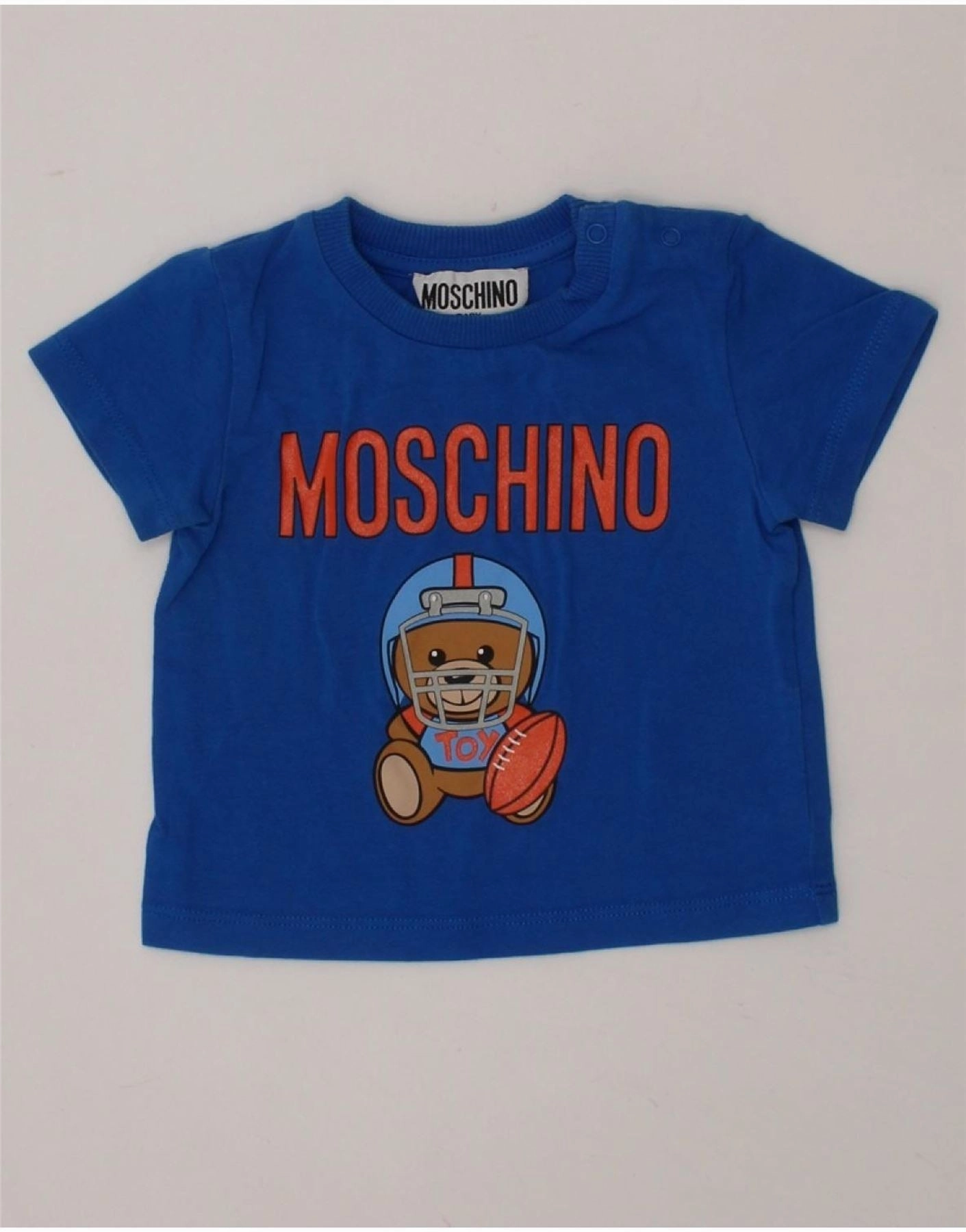 MOSCHINO Baby Boys Graphic T-Shirt Top 0-3 Months Blue Cotton Classic Appeal