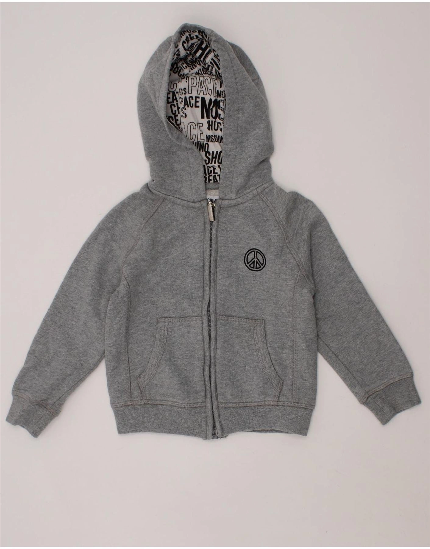 MOSCHINO Baby Boys Graphic Zip Hoodie Sweater 18-24 Months Grey Cotton Under Layer Early Chill