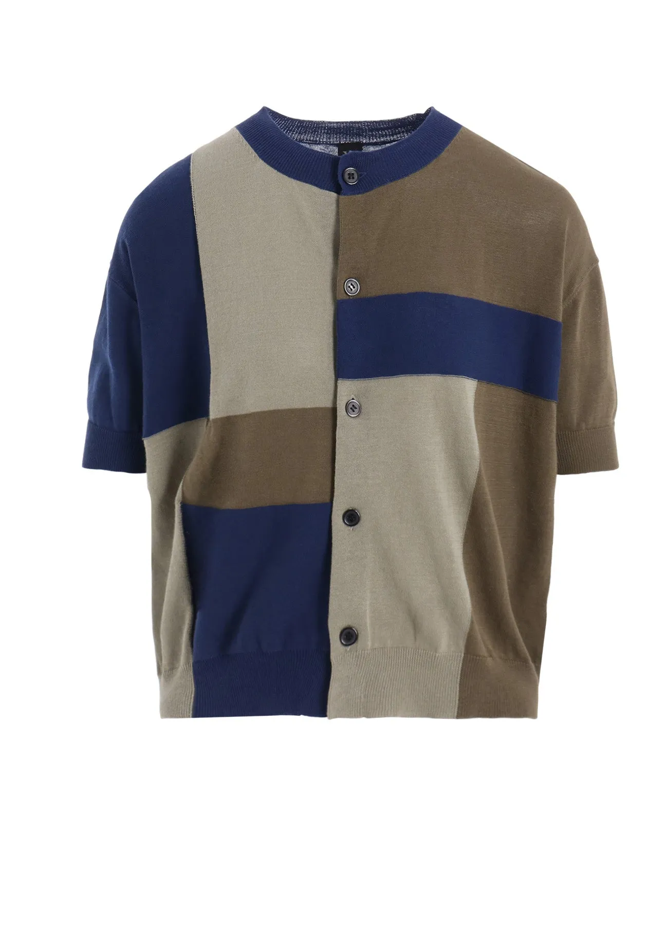 MULTI COLOR INTARSIA ROUND NECK HALF SLEEVE PULLOVER City Layer Breathable Mesh Panels