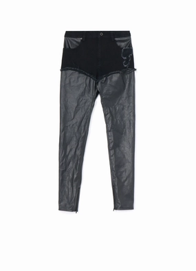 LEATHER   DENIM SLIM PANTS Quick Wear LowProfileStitching