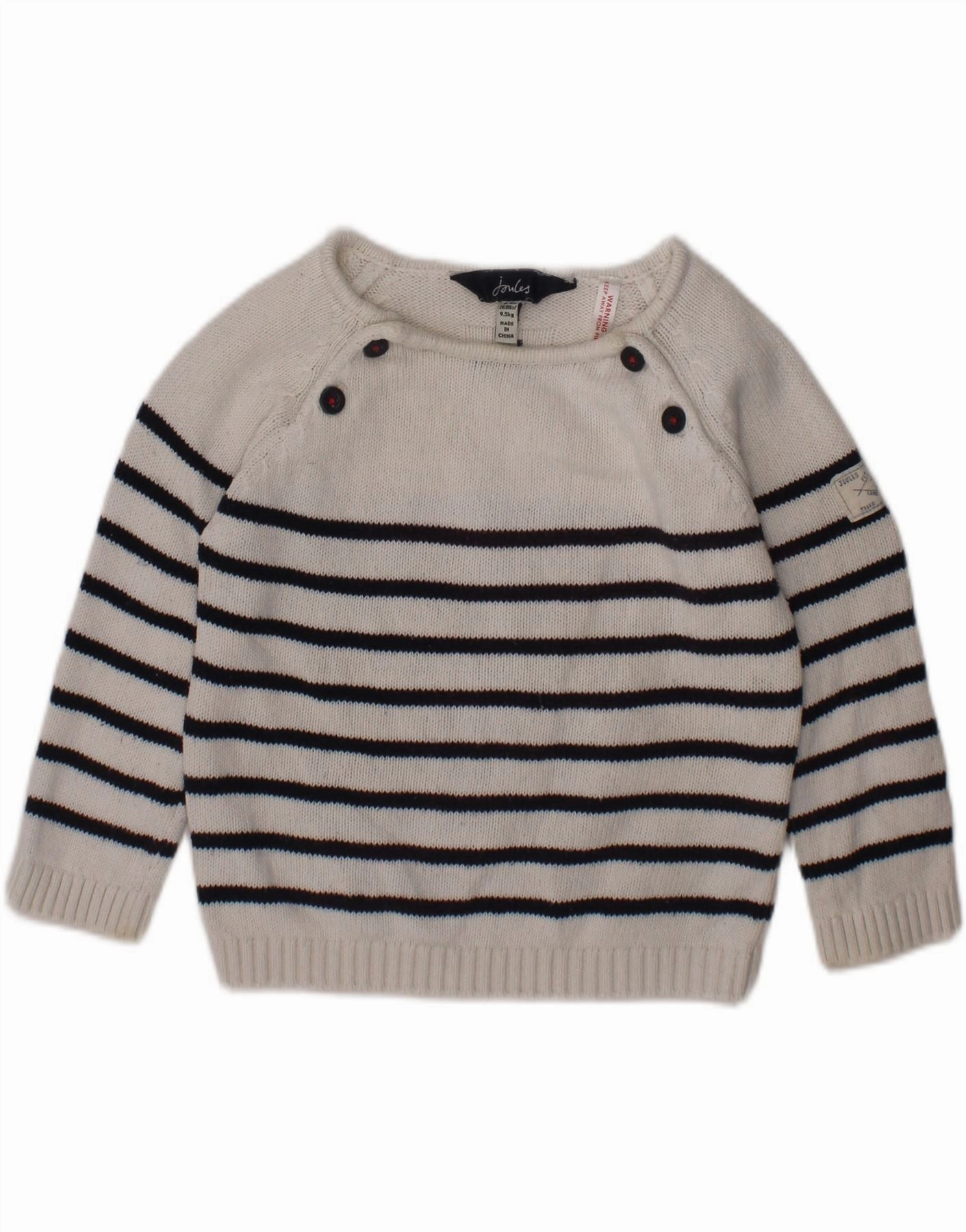 JOULES Baby Girls Boat Neck Jumper Sweater 6-9 Months White Striped Cotton Early Chill