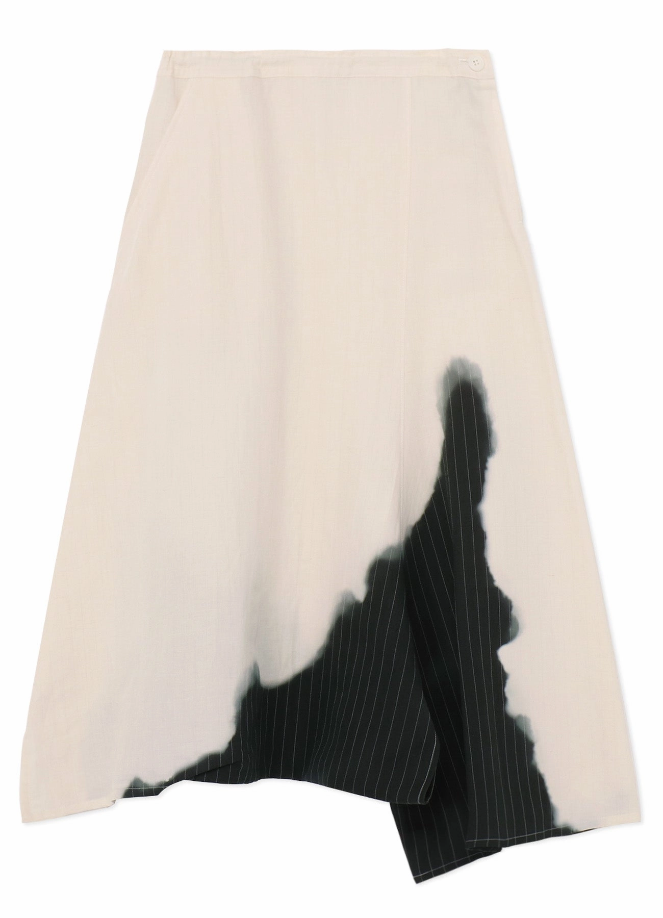 LINEN/COTTON ASYMMETRIC DRAWSTRING PANTS WITH PARTIAL PINSTRIPE PATTERN Non slip grip