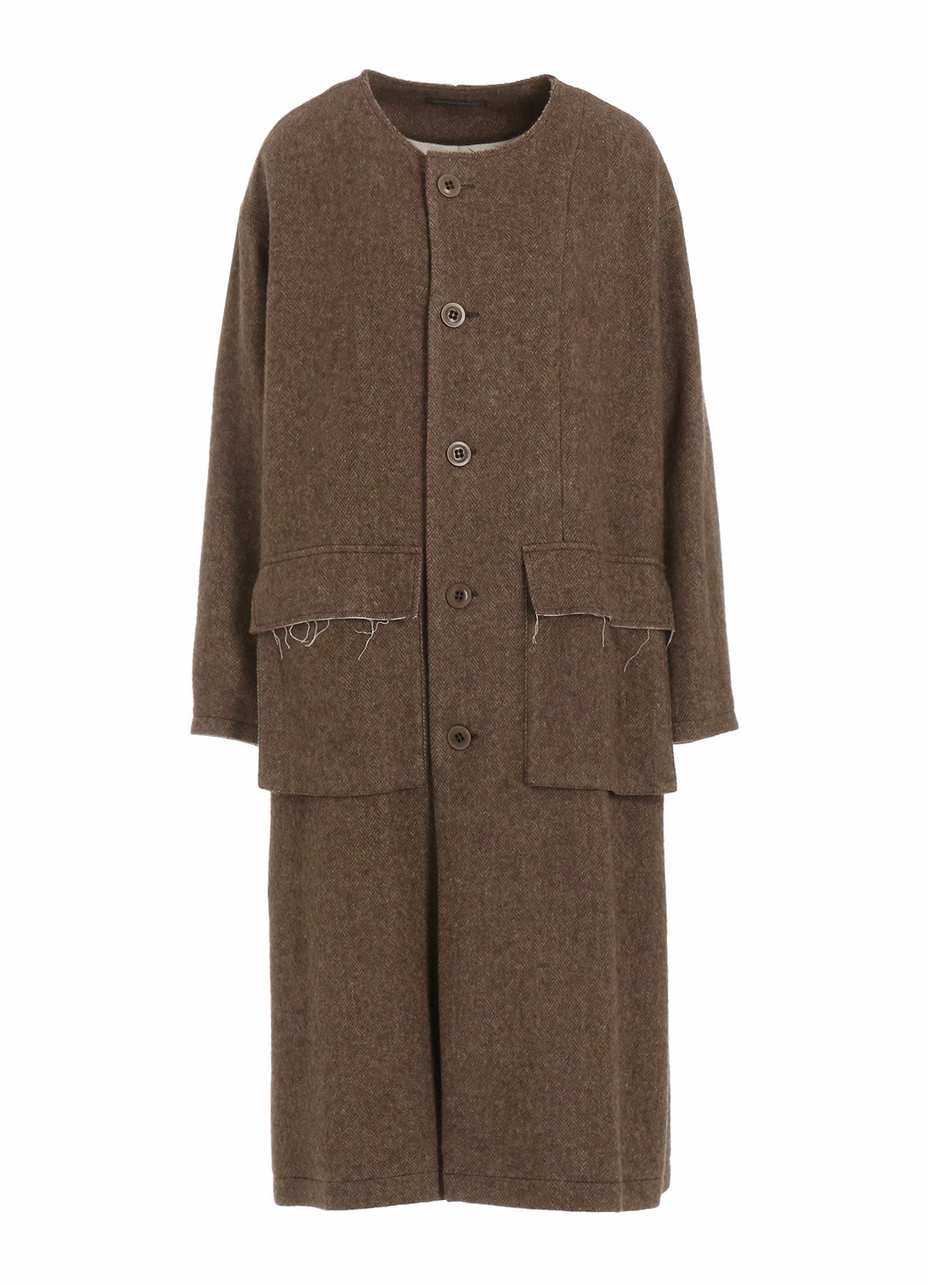 W/LI HERRINGBONE COLLARLESS COAT Eco Friendly Dye Flexible Fiber Fill