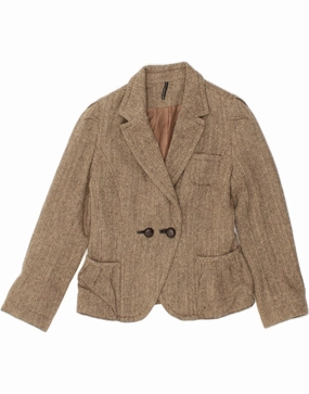 NAF NAF Womens Blazer Jacket EU 40 Medium Brown Herringbone Flattering Comfort Wear Classic Look
