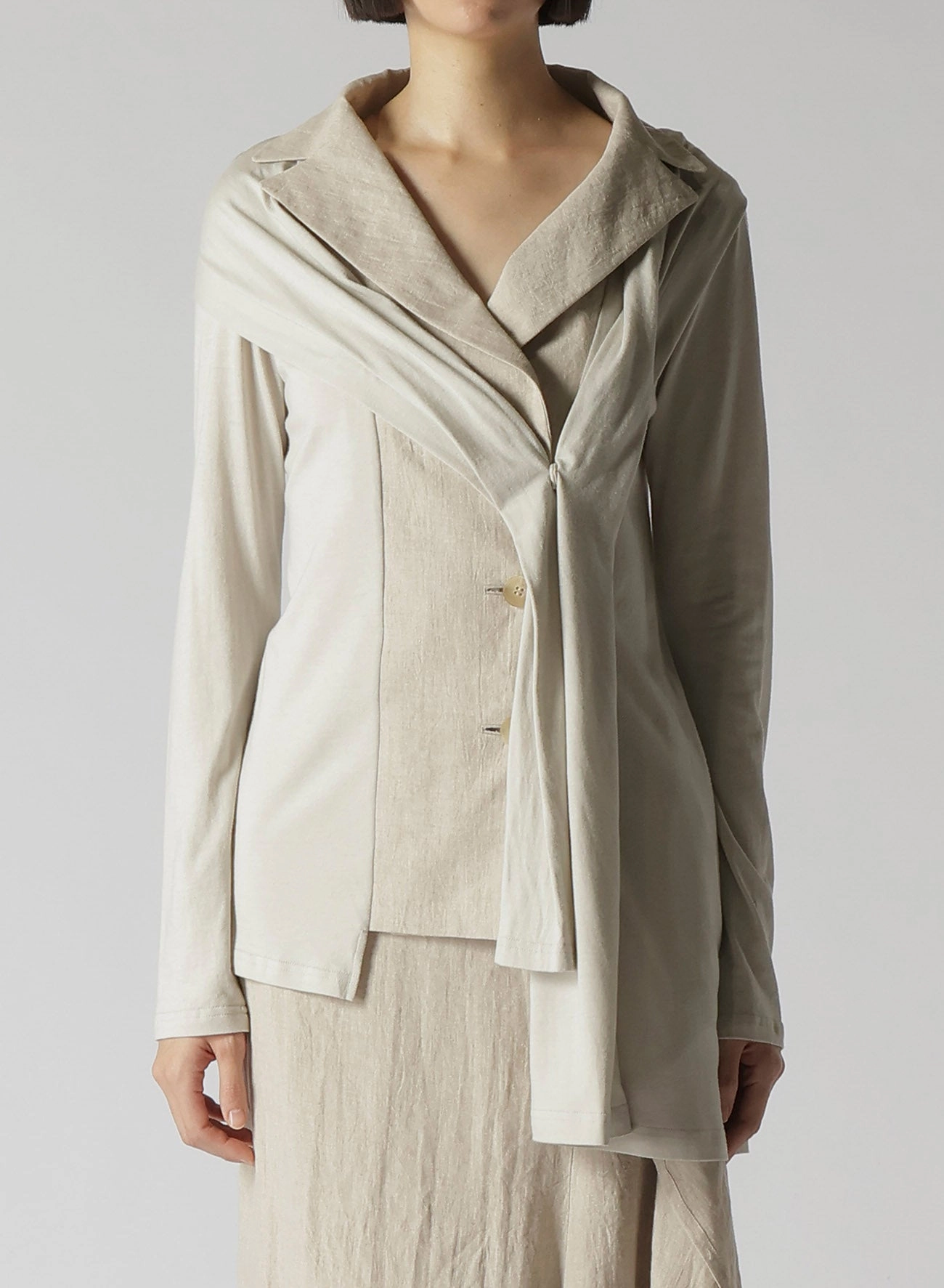 Easy Care Fabric packable NATURAL WASHED LINEN COMBINATION SINGLE JACKET