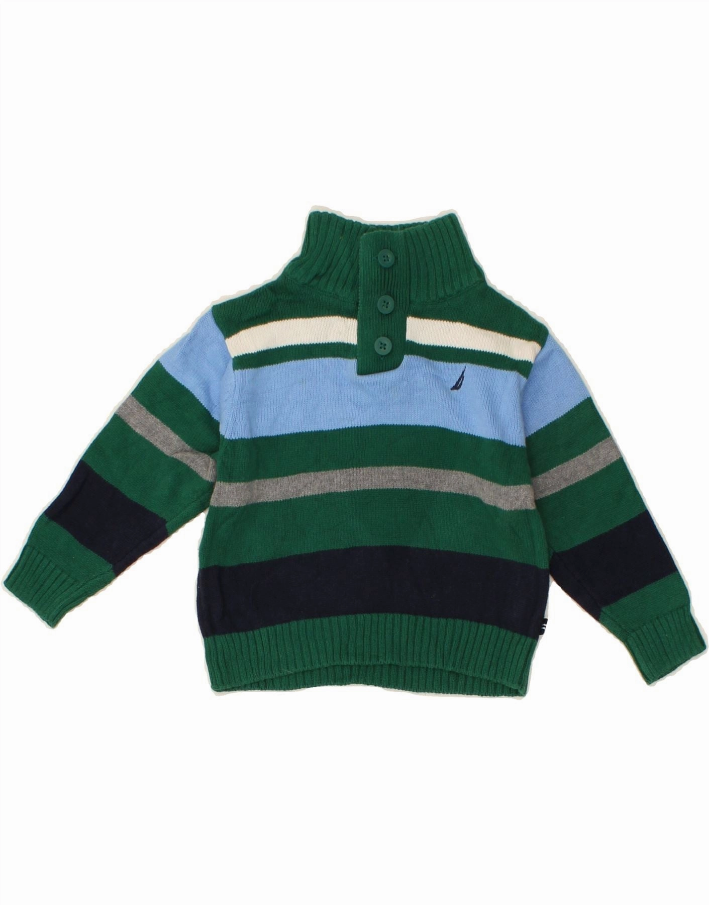 Wearable Basic Minimal Style NAUTICA Baby Boys Button Neck Jumper Sweater 18-24 Months Green Striped