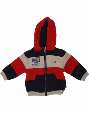 NAUTICA Baby Boys Zip Hoodie Sweater 9-12 Months Red Colourblock Cotton Bamboo Fiber Blend Crewneck Style