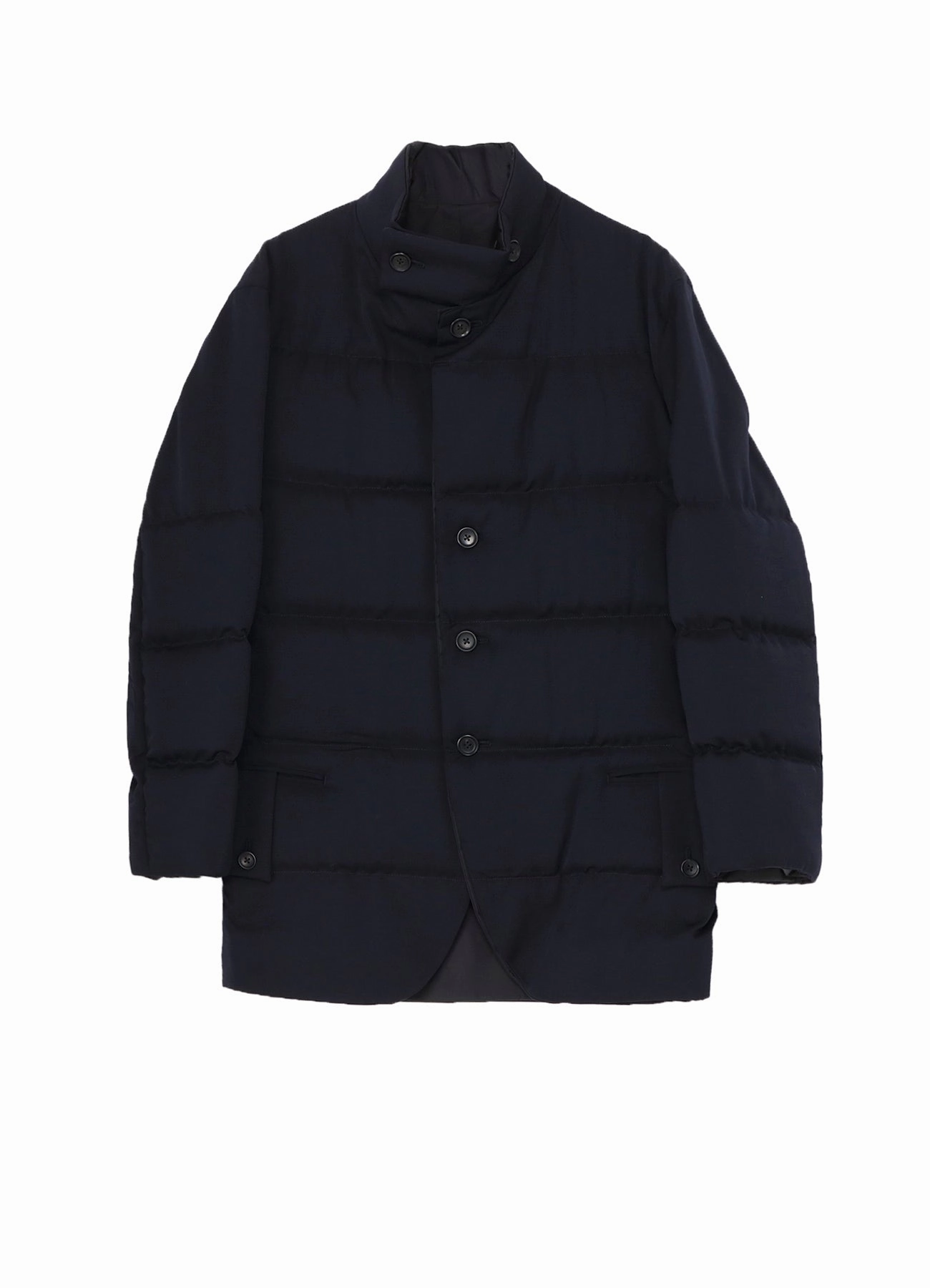 NAVY WOOL GABARDINE HORIZONTAL PADDED STAND JACKET Tear Resistant Template