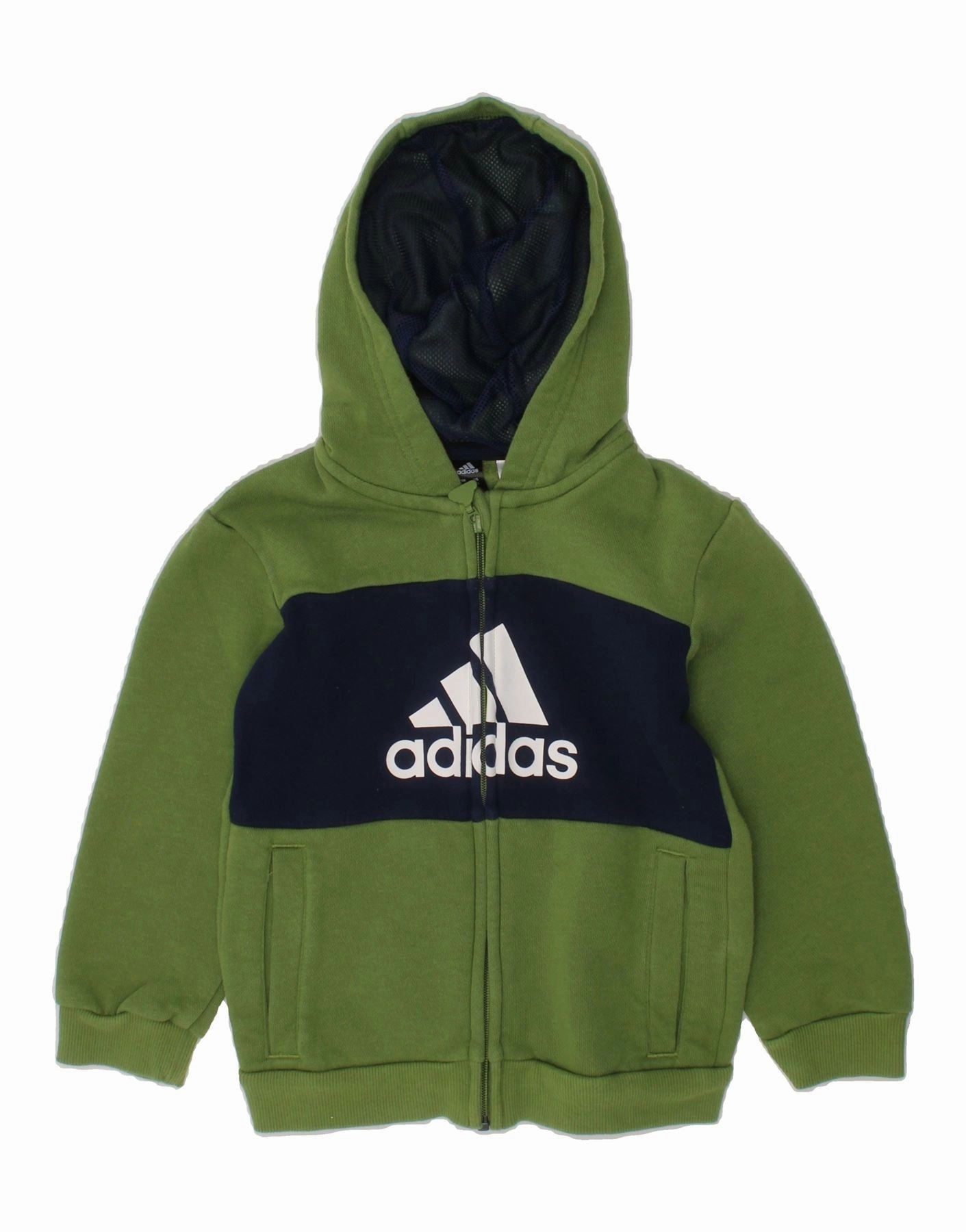 ADIDAS Baby Boys Graphic Zip Hoodie Sweater 18-24 Months Green Colourblock Morning Chill Non Restrictive Silhouette