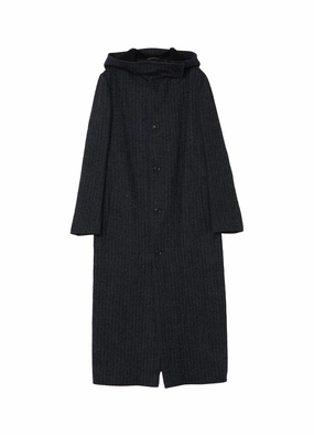 LINEN/WOOL RAISED HERRINGBONE LONG COAT WITH HOODIE Flexible Material