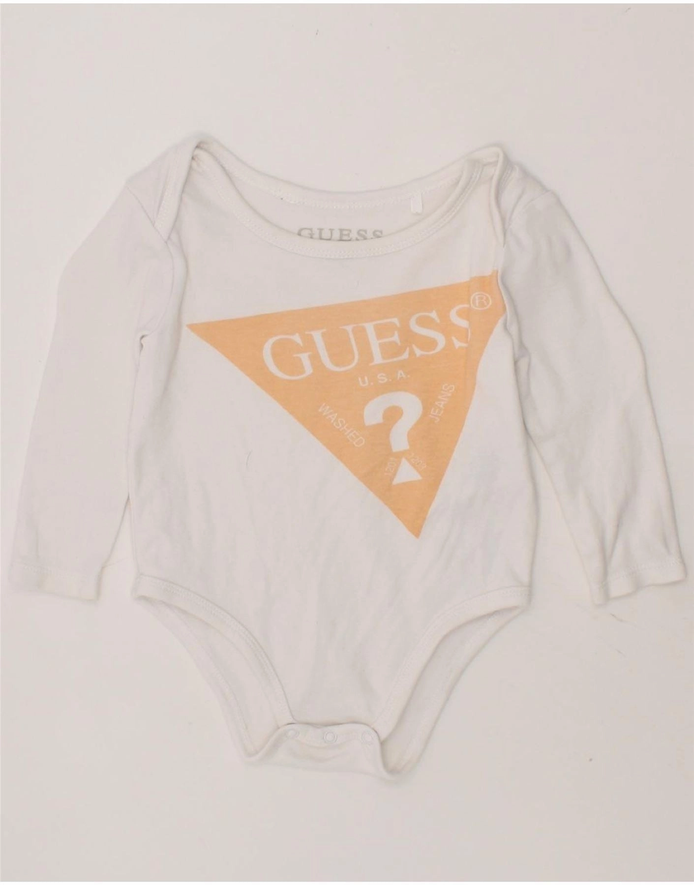 GUESS Baby Boys Long Sleeve Graphic Bodysuit 6-9 Months White Cotton Clean Basic Durable Teen