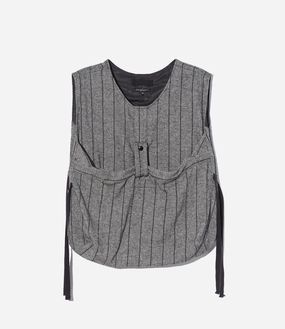 Heavy Duty Newsboy Vest ?C Dark Grey Striped Herringbone Wool