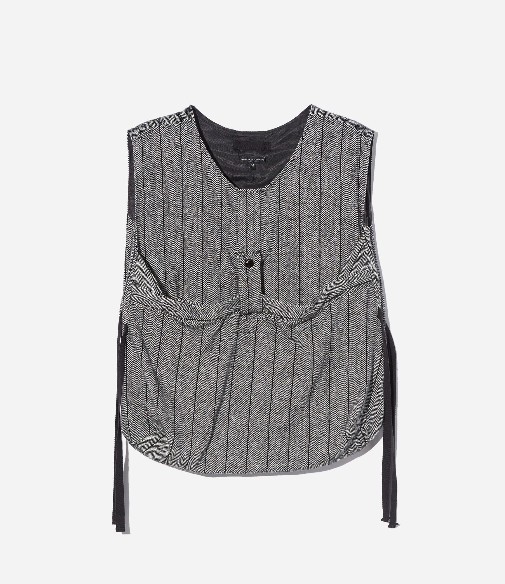 Heavy Duty Newsboy Vest ?C Dark Grey Striped Herringbone Wool