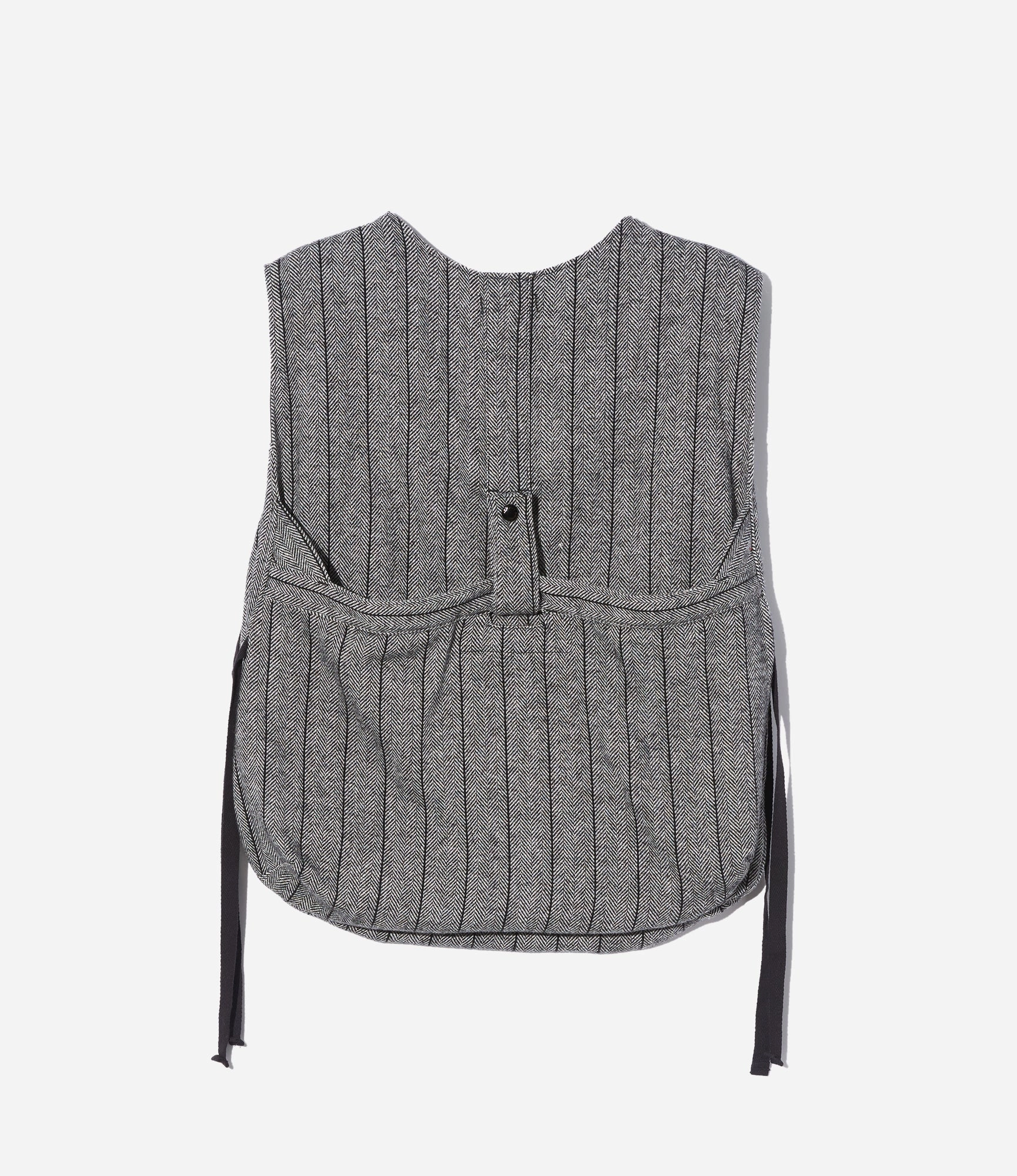 Newsboy Vest ?C Dark Grey Striped Herringbone Wool Elasticated Cuffs