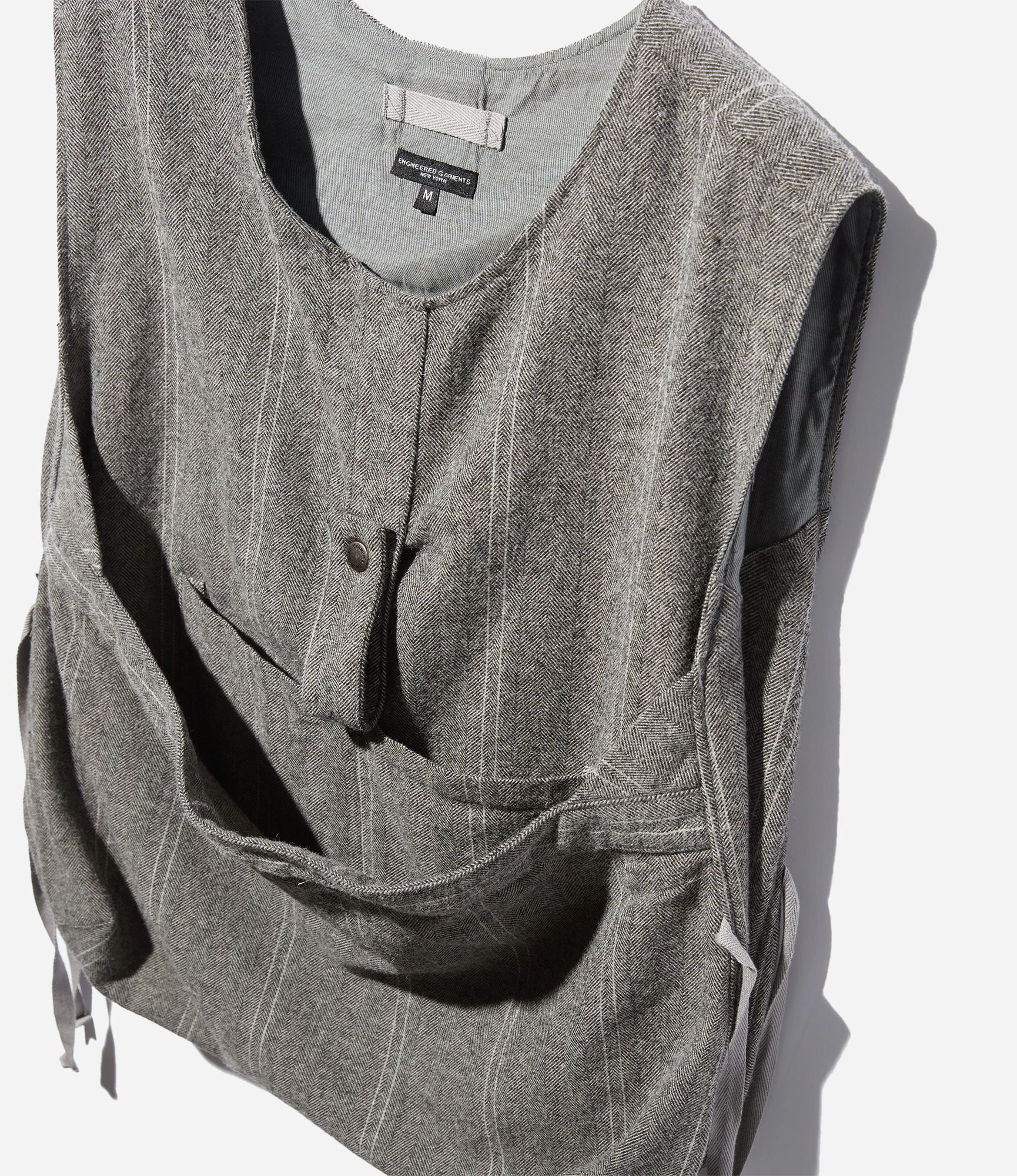 Ammunition - carrying Newsboy Vest ?C Light Grey Striped Herringbone Wool
