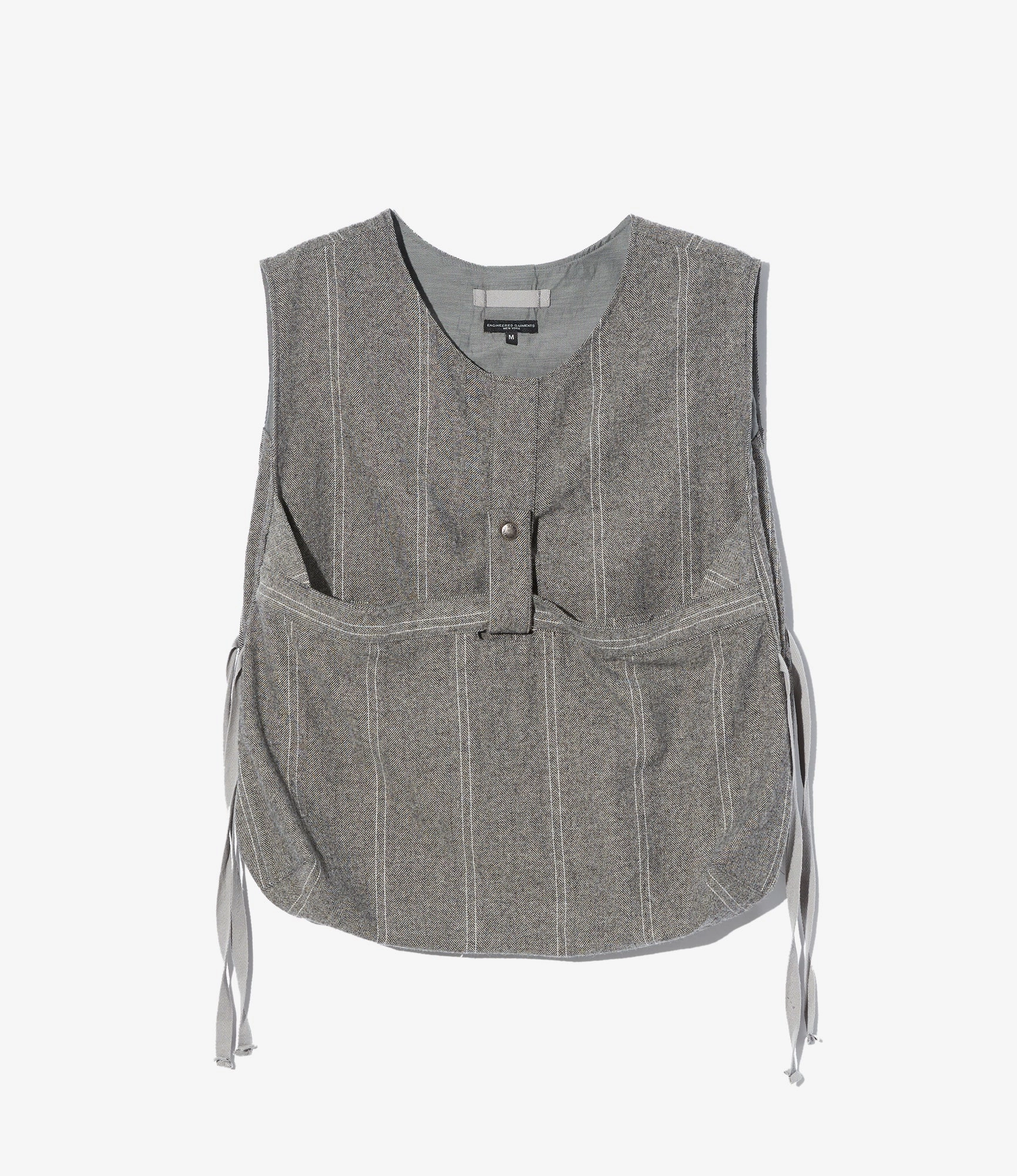 Operator - trained Newsboy Vest ?C Light Grey Striped Herringbone Wool