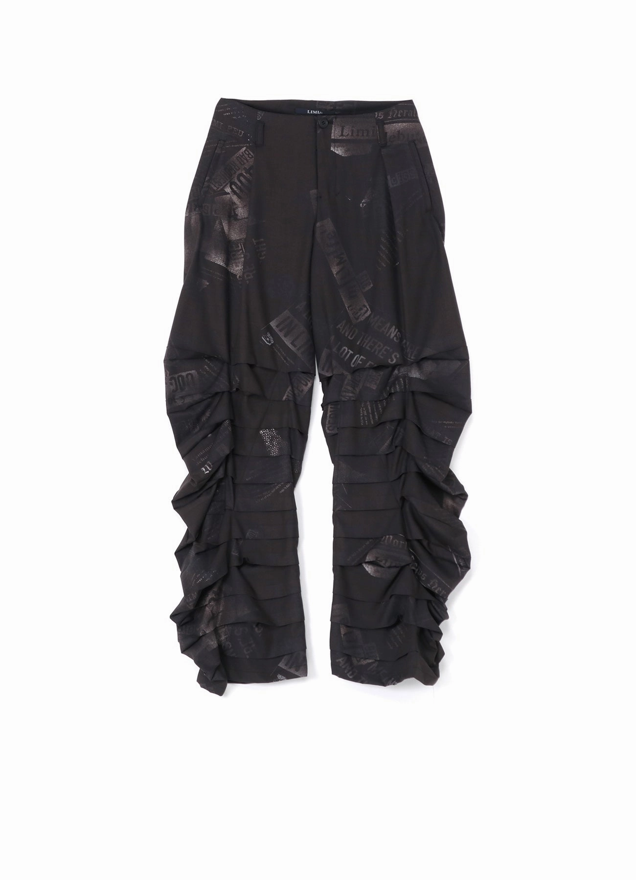 Easy Comfort NEWSPAPER PRINT PANTS WITH HORIZONTAL PLEATS