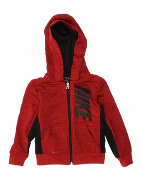 NIKE Baby Boys Dri Fit Zip Hoodie Sweater 18-24 Months Red Colourblock Cozy Loopback Fabric Zero Waste Knitting Technique