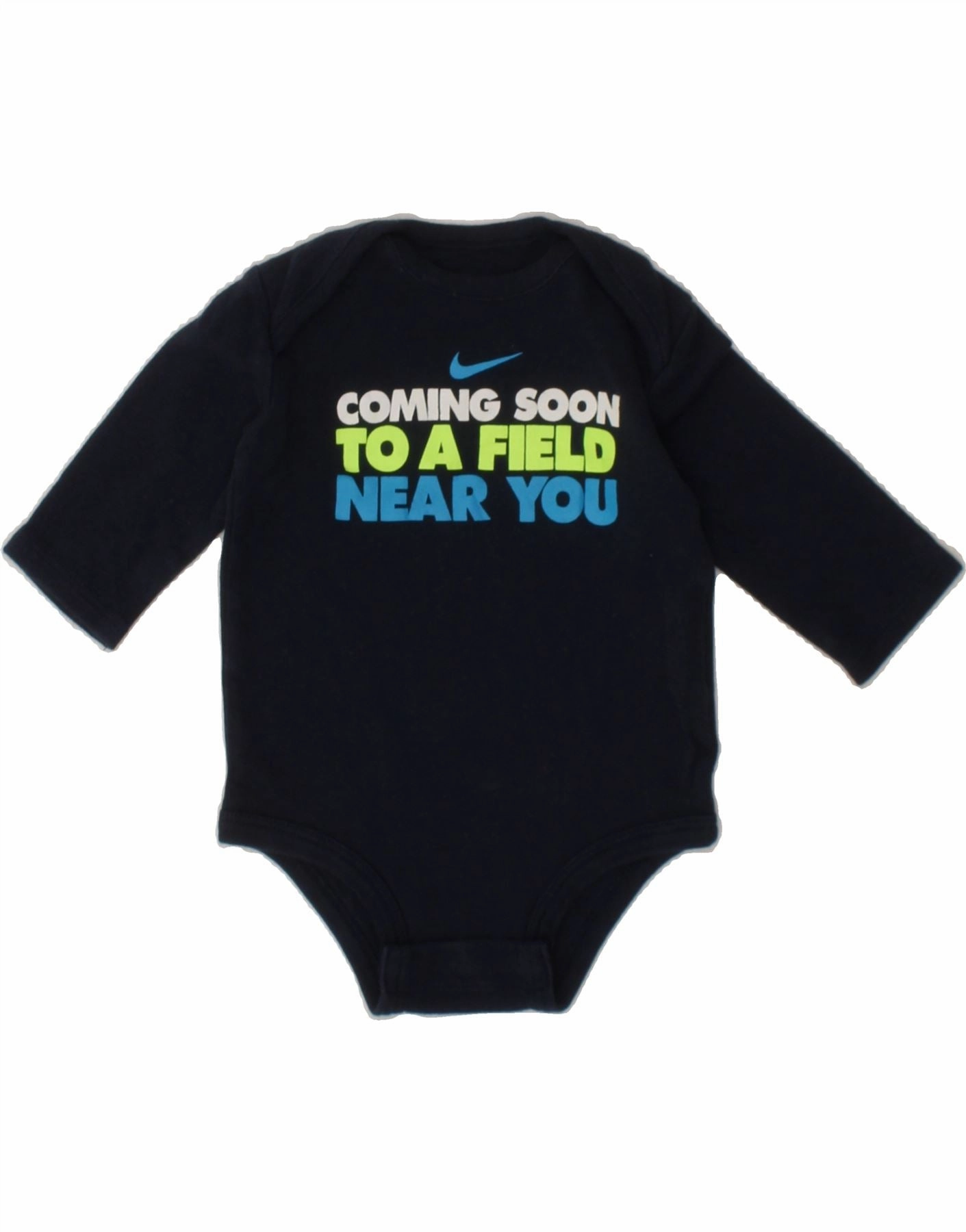 NIKE Baby Boys Graphic Long Sleeve Bodysuit 0-3 Months Navy Blue Cotton Luxury Slim