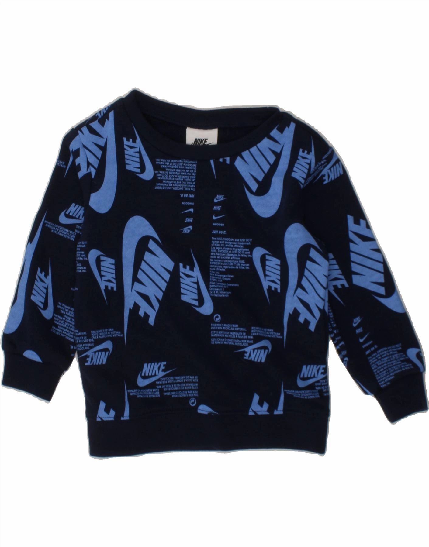 Brushed Inner Organic Cotton Blend NIKE Baby Boys Graphic Sweatshirt Jumper 12-18 Months Navy Blue Cotton