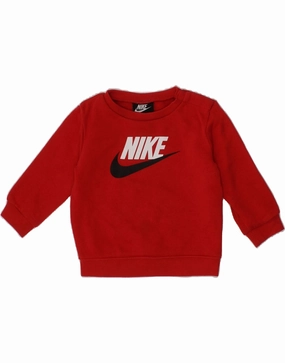 NIKE Baby Boys Graphic Sweatshirt Jumper 12-18 Months Red Cotton Cozy Classic DoubleLayered Hem