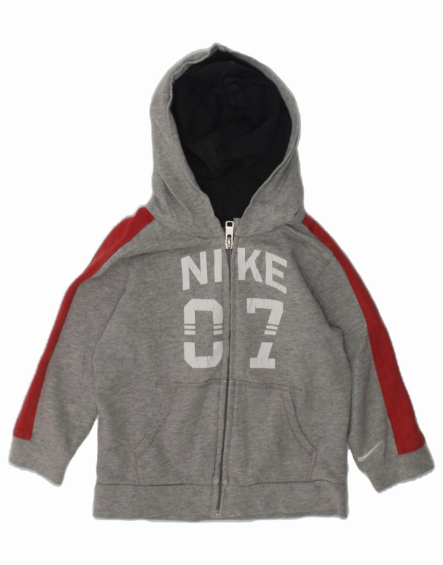NIKE Baby Boys Graphic Zip Hoodie Sweater 12-18 Months Grey Cotton Laidback Mood City Trend