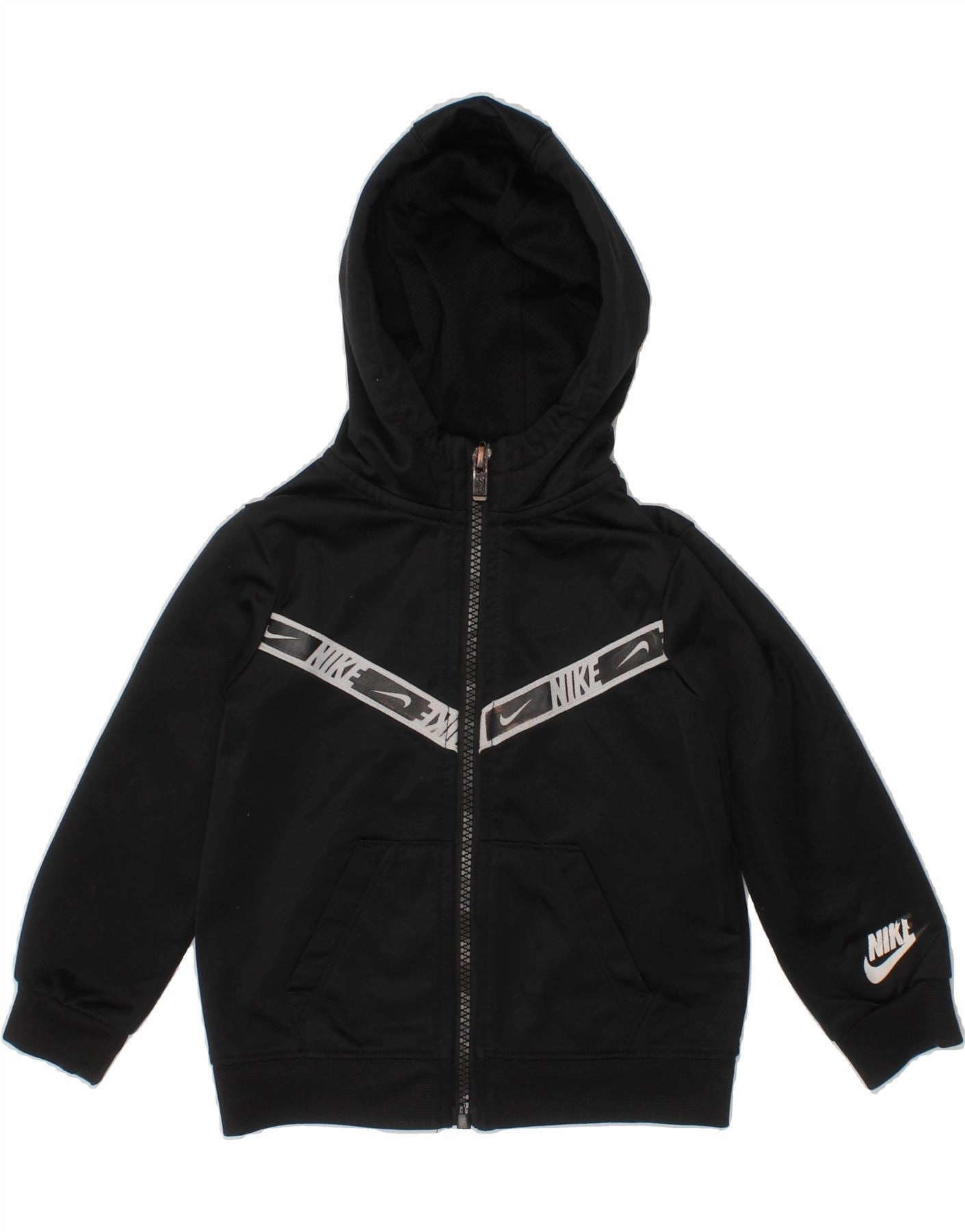 NIKE Baby Boys Graphic Zip Hoodie Sweater 18-24 Months Black Polyester Shrinkage Control Treatment