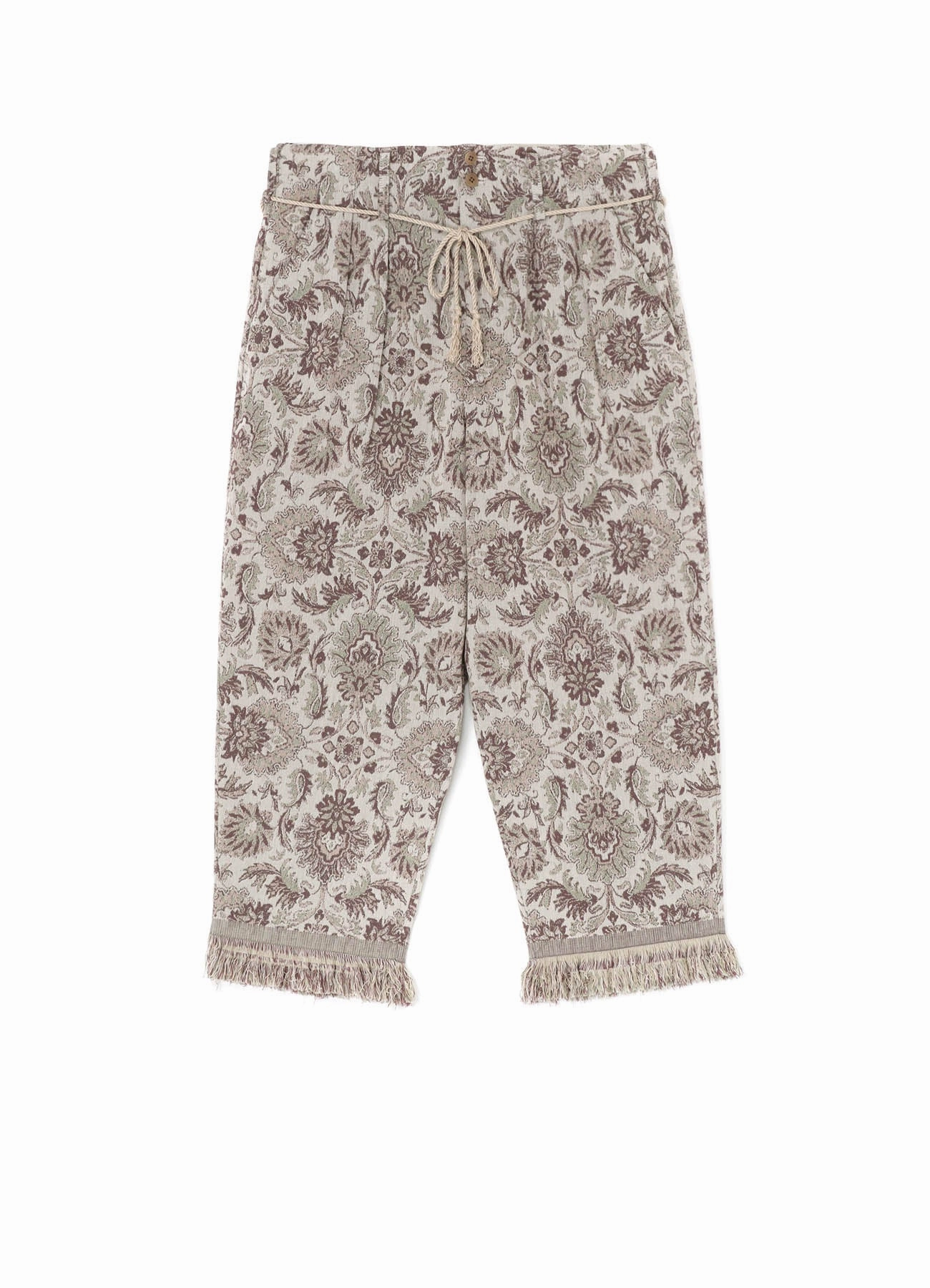 GOBELIN-STYLE JACQUARD 2-TUCK TAPERED PANTS WITH FRINGE HEM DESIGN Ultimate Comfort