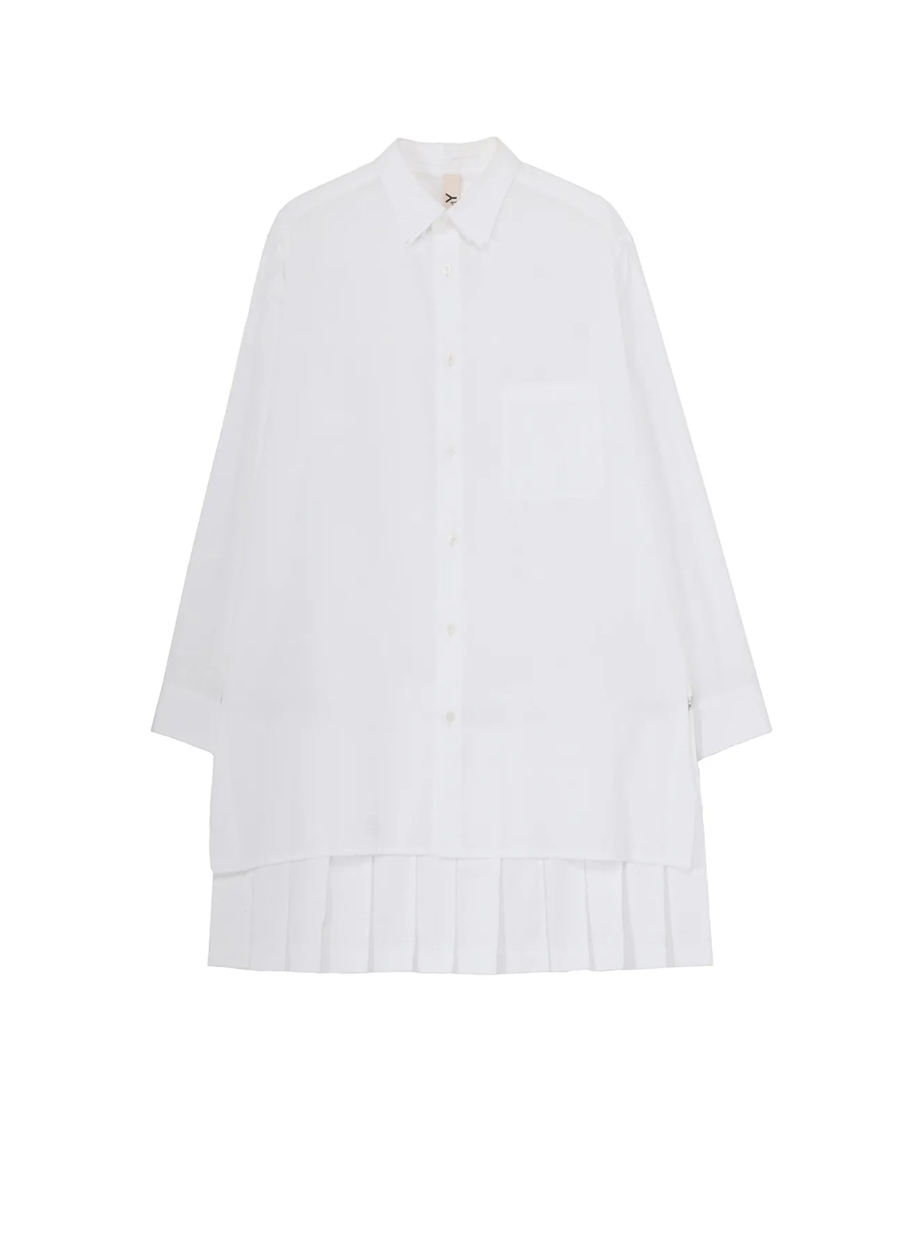 Distressed finish COTTON BROAD BACK HEM PLEATED SHIRT