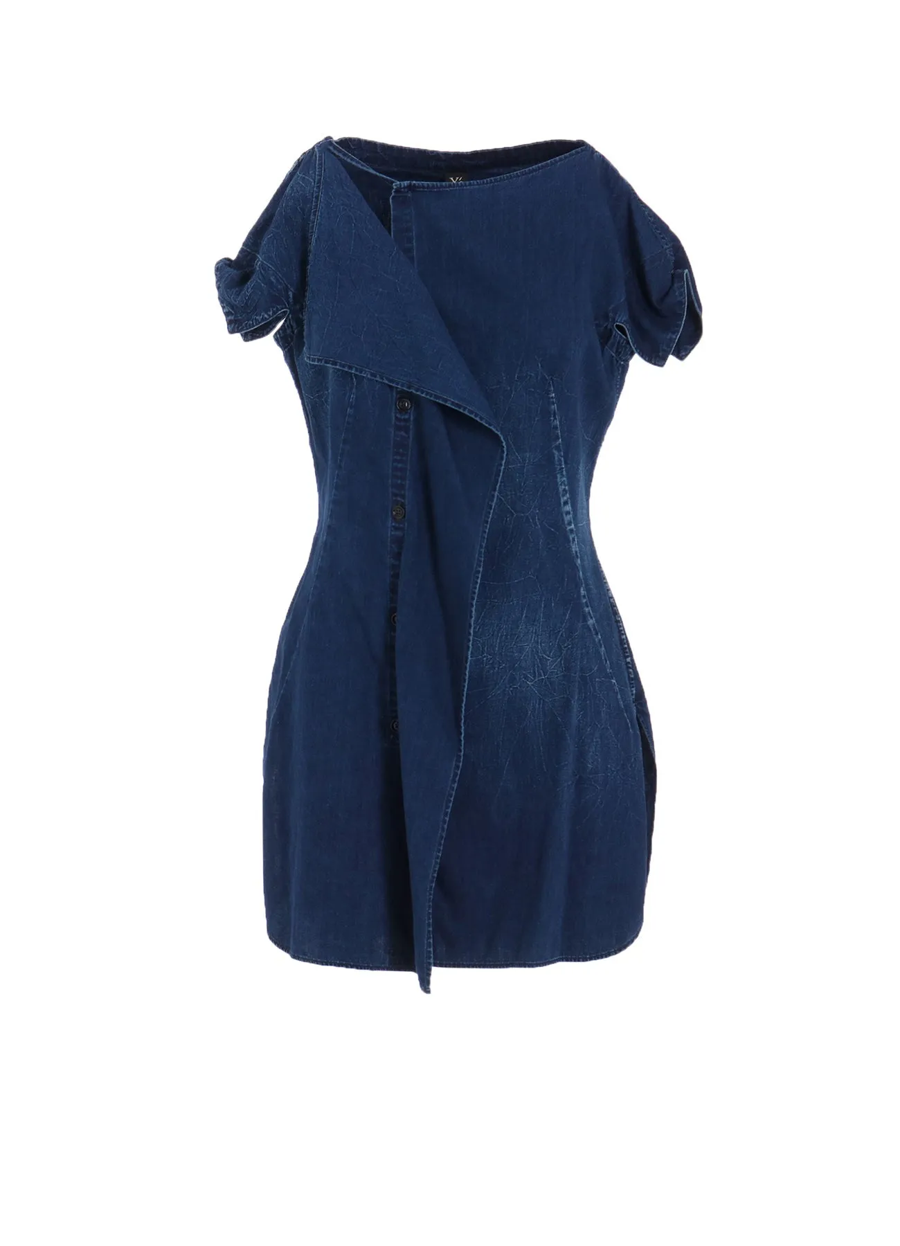 6OZ BLEACHED VINTAGE LIKE DENIM RIGHT SIDE DRAPE BLOUSE Camouflage Print