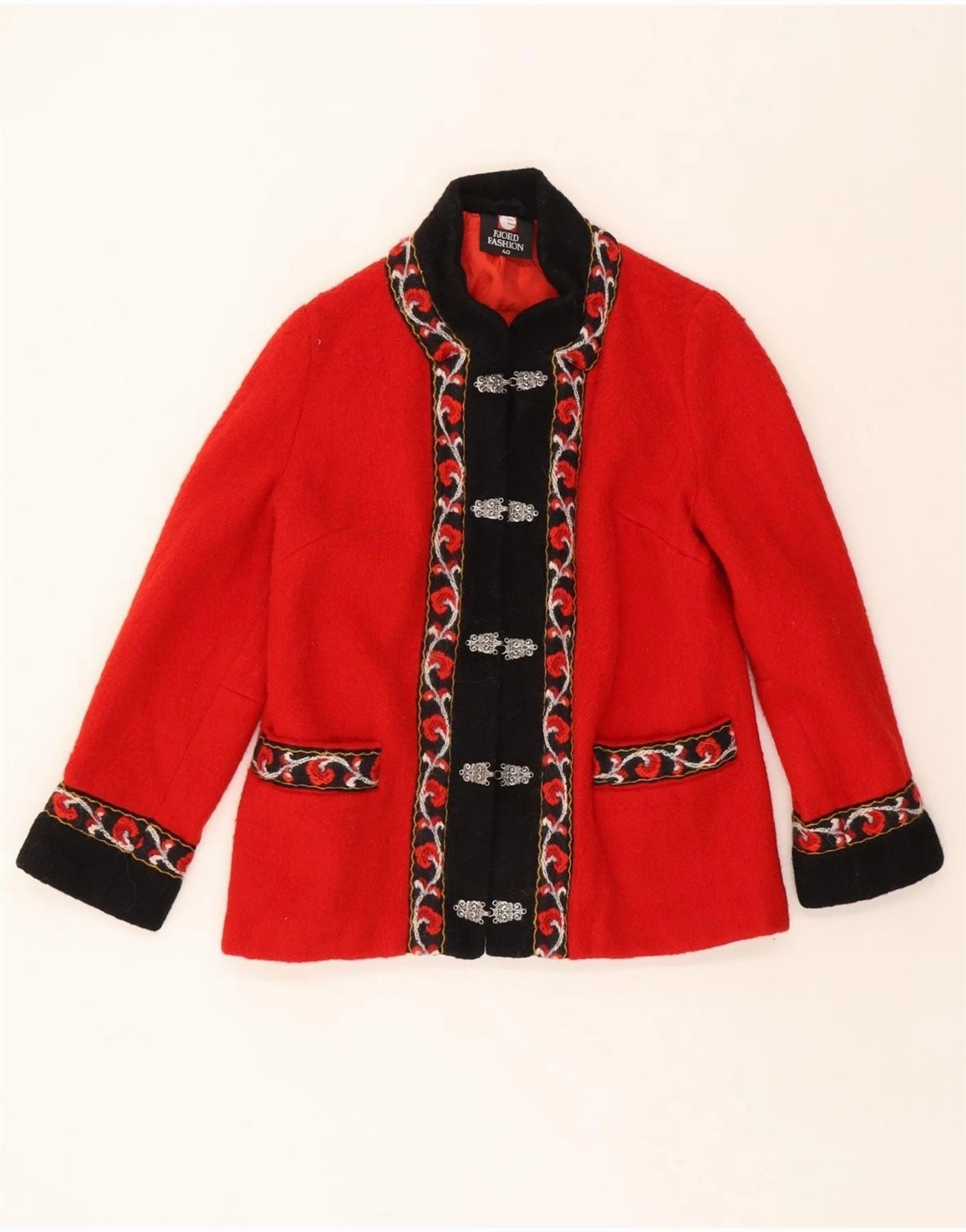 FJORD Womens Blazer Jacket EU 40 Medium Red Colourblock Wool Refined Look Casual Fit