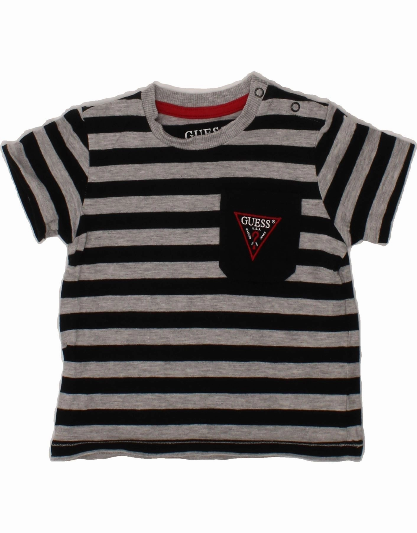 GUESS Baby Boys T-Shirt Top 6-9 Months Grey Striped Cotton Performance Fabric Stylish Detail