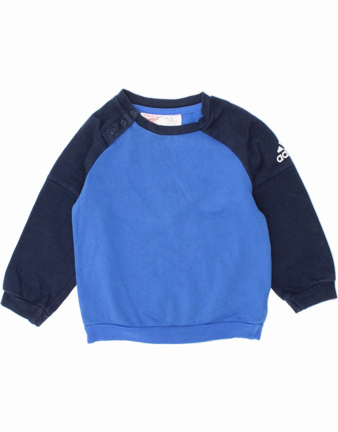 ADIDAS Baby Boys Graphic Sweatshirt Jumper 12-18 Months Blue Colourblock Cozy Loopback Fabric Organic Cotton Yarn