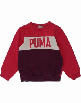 PUMA Baby Girls Graphic Sweatshirt Jumper 18-24 Months Red Colourblock Subtle Fit Cold Mornings