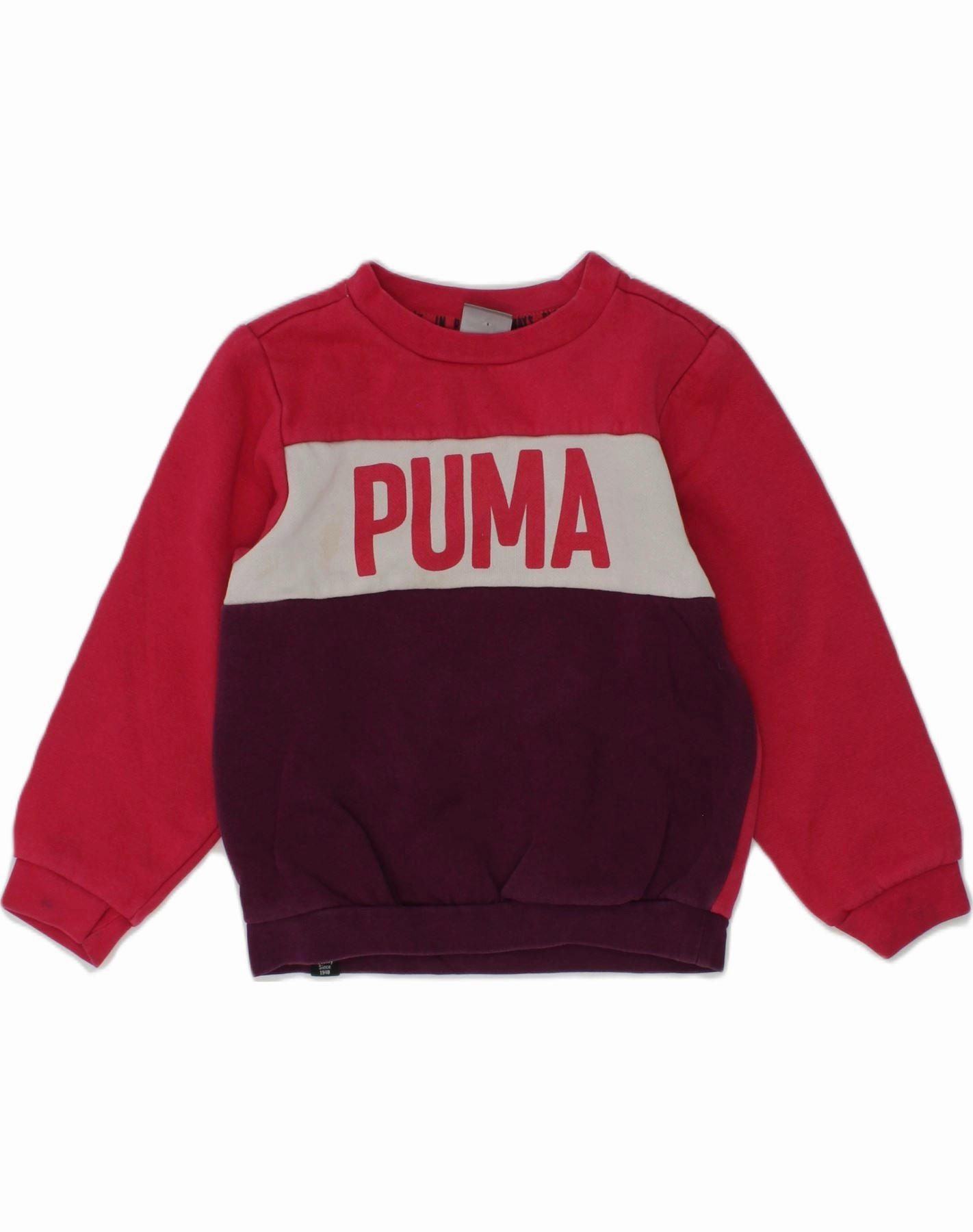 PUMA Baby Girls Graphic Sweatshirt Jumper 18-24 Months Red Colourblock Subtle Fit Cold Mornings