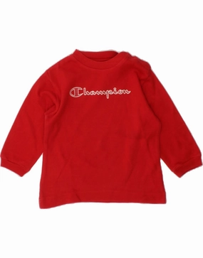 CHAMPION Baby Boys Graphic Sweatshirt Jumper 9-12 Months Red Cotton Simple Layered