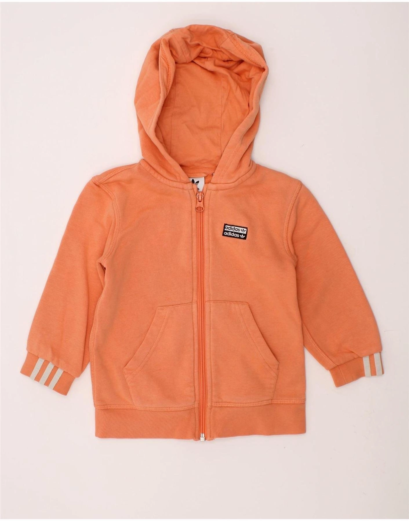 ADIDAS Baby Boys Graphic Zip Hoodie Sweater 12-18 Months Orange Cotton Easy Draping Modern Style